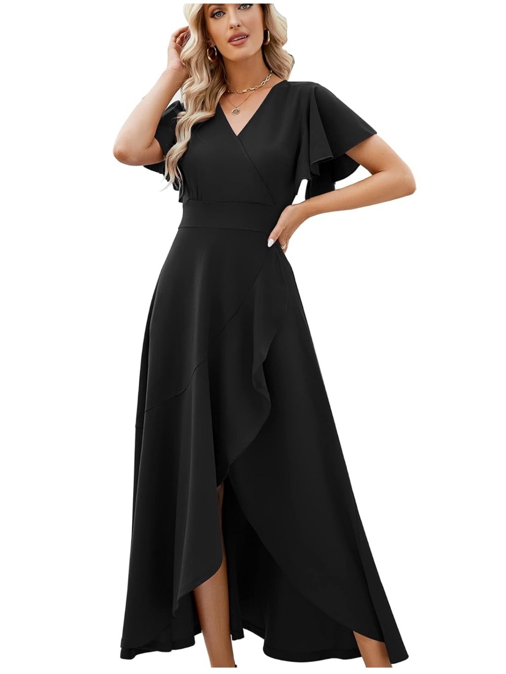 Women's Black Flutter-Sleeve Maxi Dress Size Large NWT